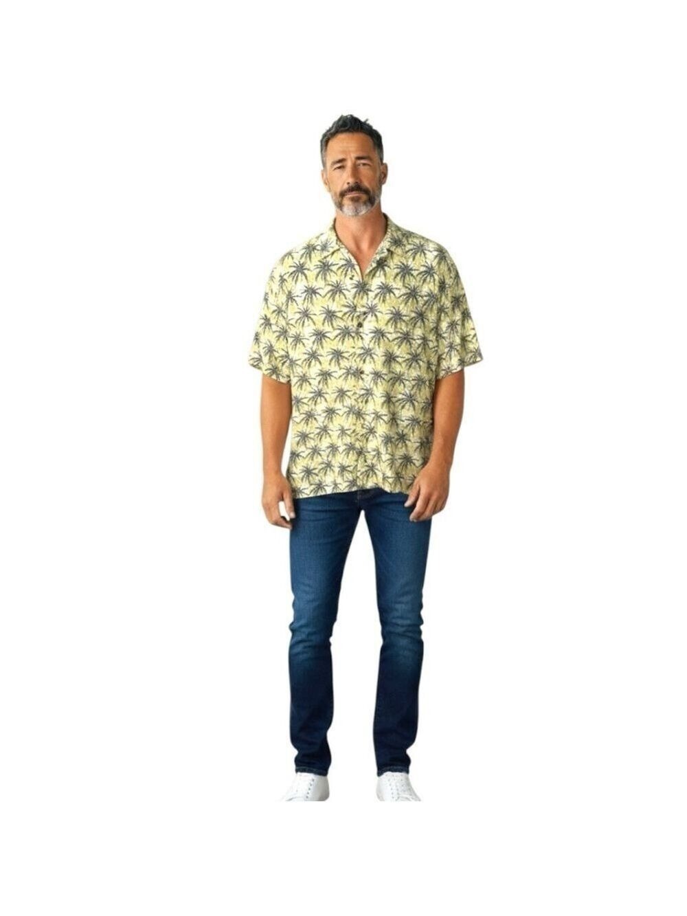 Cooke Street Honolulu Men's Large Cotton Tropical Palm Hawaiian Shirt